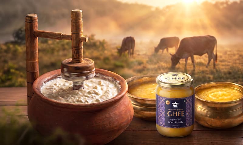 Traditional bilona hand-churning process used to make Mr. Milk A2 Desi Ghee